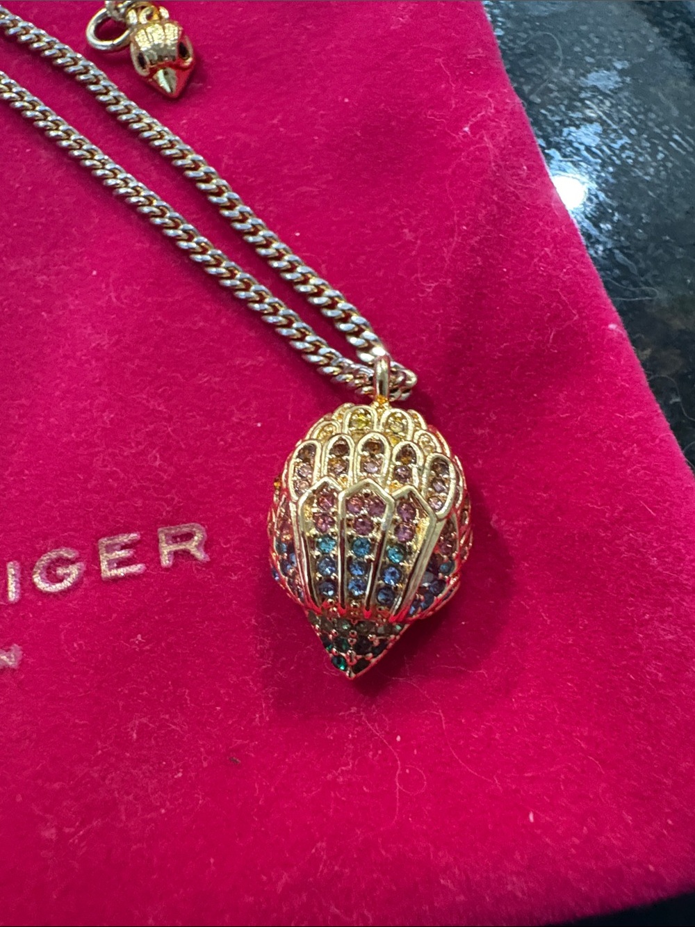 Kurt Geiger Gold Tone Hot Air Balloon Pendant Necklace with Multicolor Stones - Picture 2 of 5